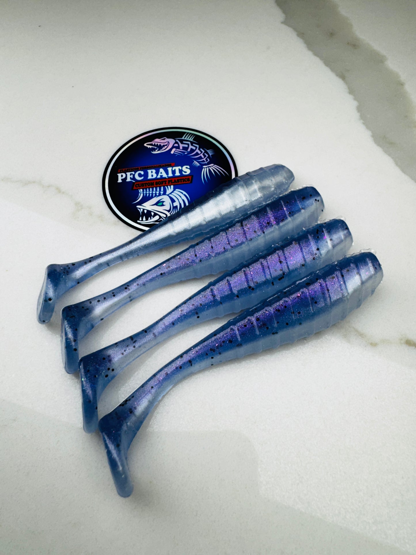 3.5 Inch Ribbed Fishing Bait (purple and silver )