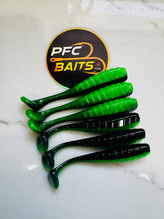 3 Inch Ribbed Fishing Bait (black and green  tail)