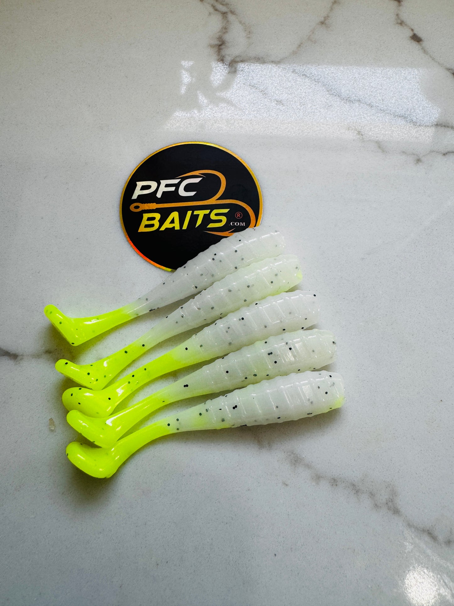 3 Inch Ribbed Fishing Bait (white with green tail)