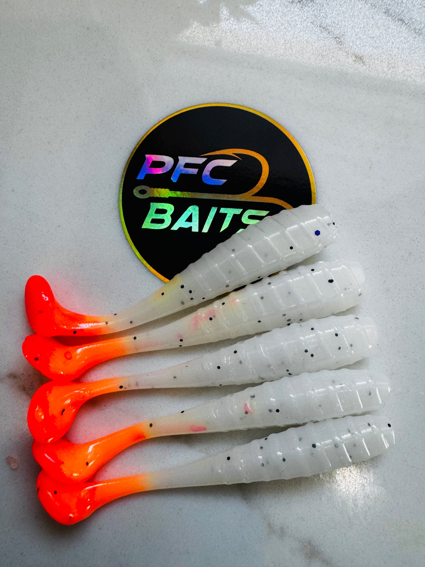 3 Inch Ribbed Fishing Bait (white with orange tail)
