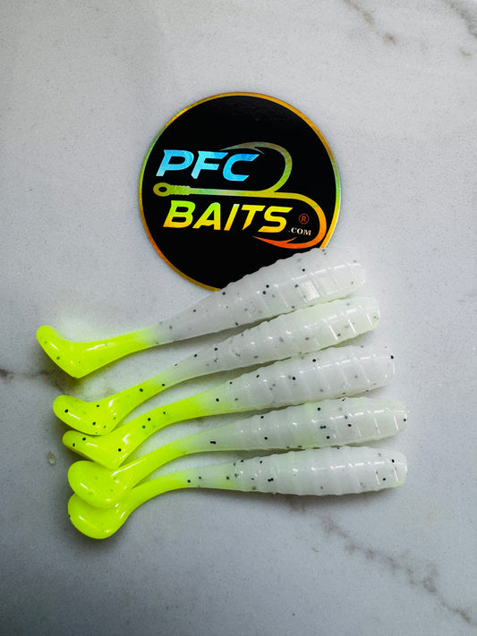 3 Inch Ribbed Fishing Bait (white with green tail)