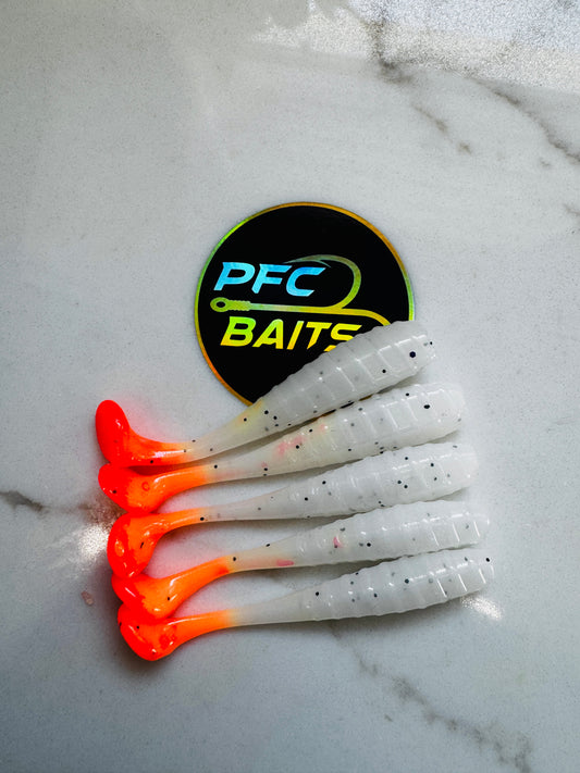 3 Inch Ribbed Fishing Bait (white with orange tail)