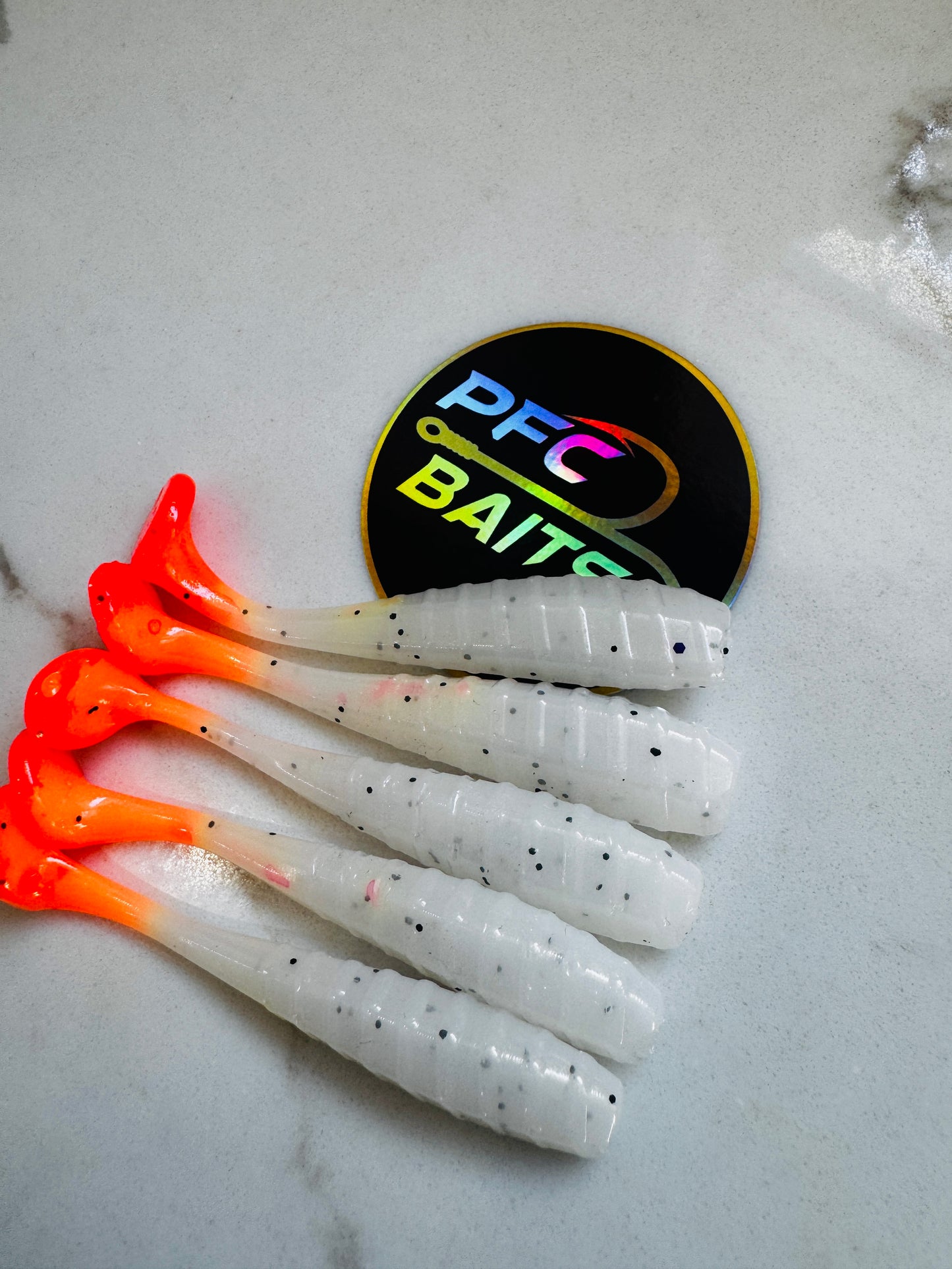 3 Inch Ribbed Fishing Bait (white with orange tail)